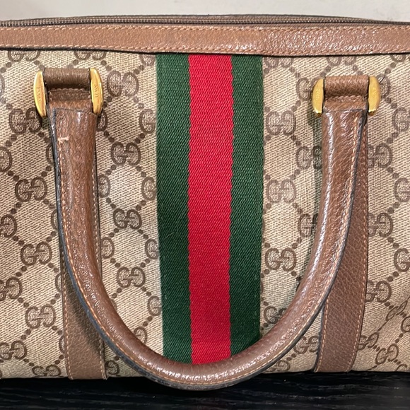 GUCCI Vintage Sherry Line GG Web PVC Canvas Leather Brown Boston Bag Handbag - Picture 8 of 17